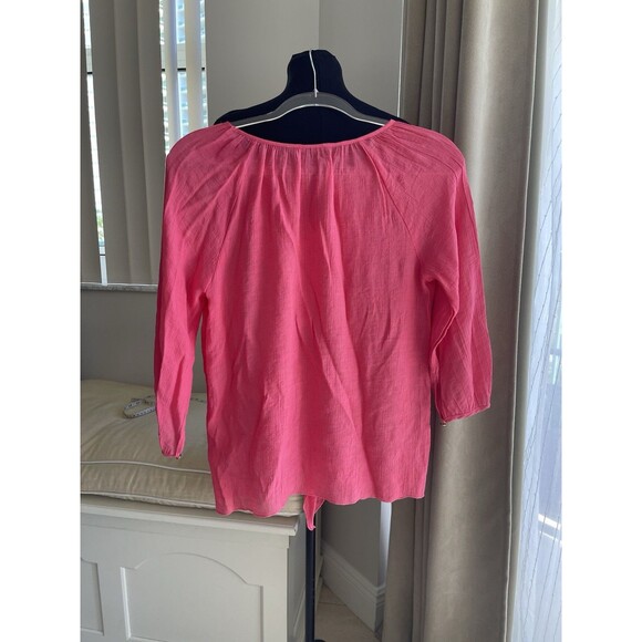 Cable & Gauge Pink Lace Tie Front 3/4 Sleeve Top SZ S - Picture 3 of 7